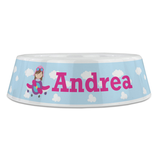Airplane & Girl Pilot Plastic Pet Bowls - Large - FRONT