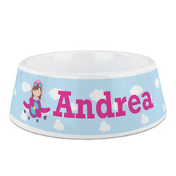 Airplane & Girl Pilot Plastic Dog Bowl (Personalized)