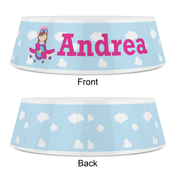 Airplane & Girl Pilot Plastic Pet Bowls - Small - APPROVAL