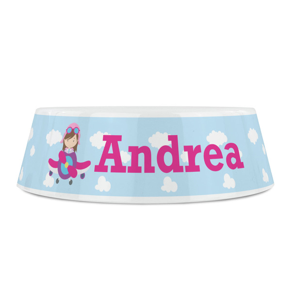 Airplane & Girl Pilot Plastic Pet Bowls - Small - FRONT