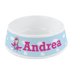 Airplane & Girl Pilot Plastic Dog Bowl - Small (Personalized)