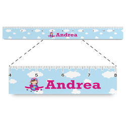 Airplane & Girl Pilot Plastic Ruler - 12" (Personalized)