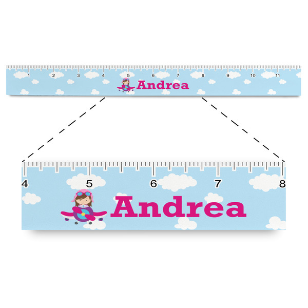 Custom Airplane & Girl Pilot Plastic Ruler - 12" (Personalized)