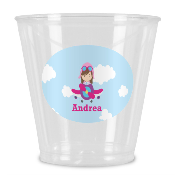 Custom Airplane & Girl Pilot Plastic Shot Glass (Personalized)