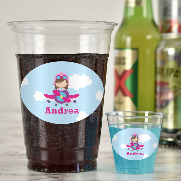 Airplane & Girl Pilot Plastic Shot Glasses - In Context