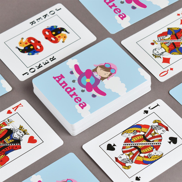 Airplane & Girl Pilot Playing Cards - Front & Back View