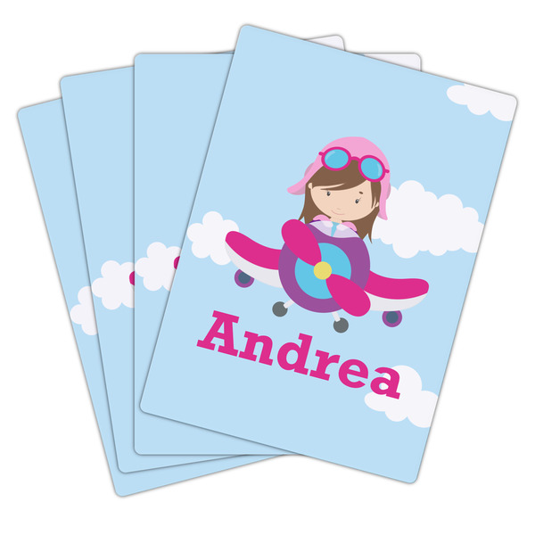 Airplane & Girl Pilot Playing Cards - Hand Back View