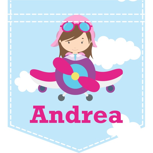 Custom Airplane & Girl Pilot Iron On Faux Pocket (Personalized)