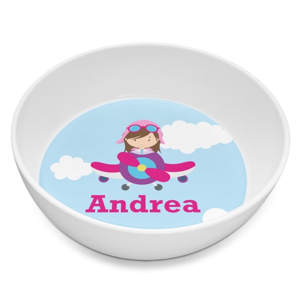 Custom Airplane & Girl Pilot Melamine Bowl - 8 oz (Personalized)