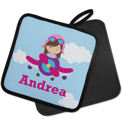 Airplane & Girl Pilot Pot Holder w/ Name or Text