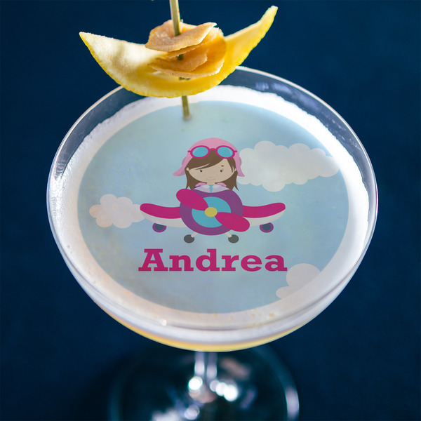 Airplane & Girl Pilot Printed Drink Topper - Large - In Context