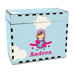 Airplane & Girl Pilot Wood Recipe Box - Full Color Print (Personalized)