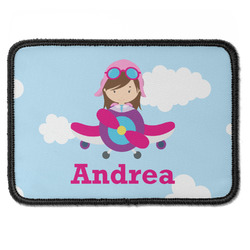Airplane & Girl Pilot Iron On Rectangle Patch w/ Name or Text