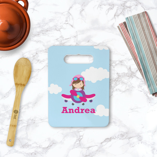 Airplane & Girl Pilot Rectangle Trivet with Handle - LIFESTYLE