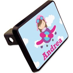 Airplane & Girl Pilot Rectangular Trailer Hitch Cover - 2" (Personalized)