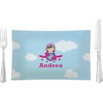 Airplane & Girl Pilot Rectangular Glass Lunch / Dinner Plate - Single or Set (Personalized)