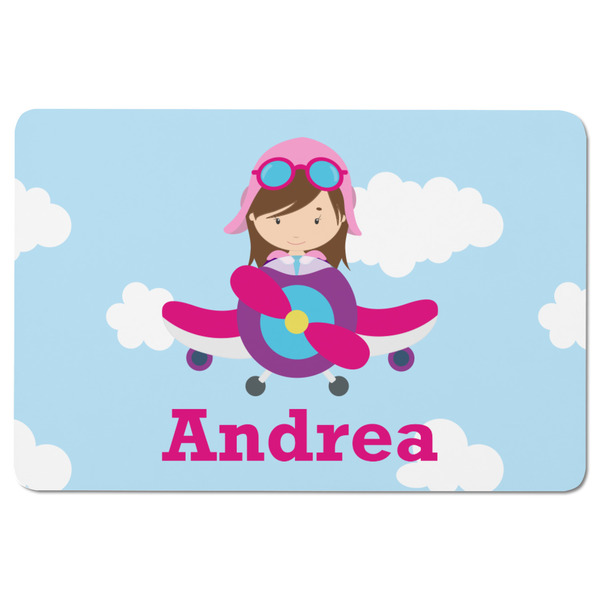 Airplane & Girl Pilot Rectangular Fridge Magnet - FRONT