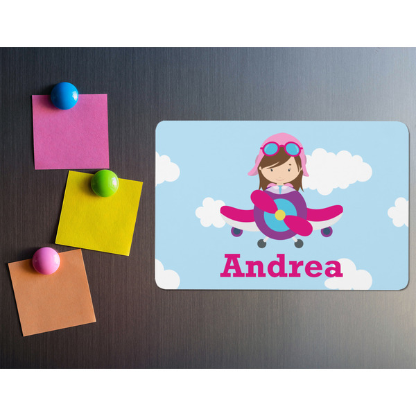 Airplane & Girl Pilot Rectangular Fridge Magnet - LIFESTYLE