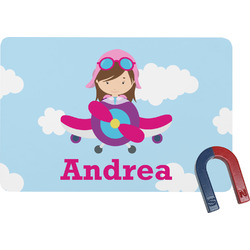 Airplane & Girl Pilot Rectangular Fridge Magnet (Personalized)