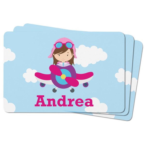 Airplane & Girl Pilot Rectangular Fridge Magnet - THREE