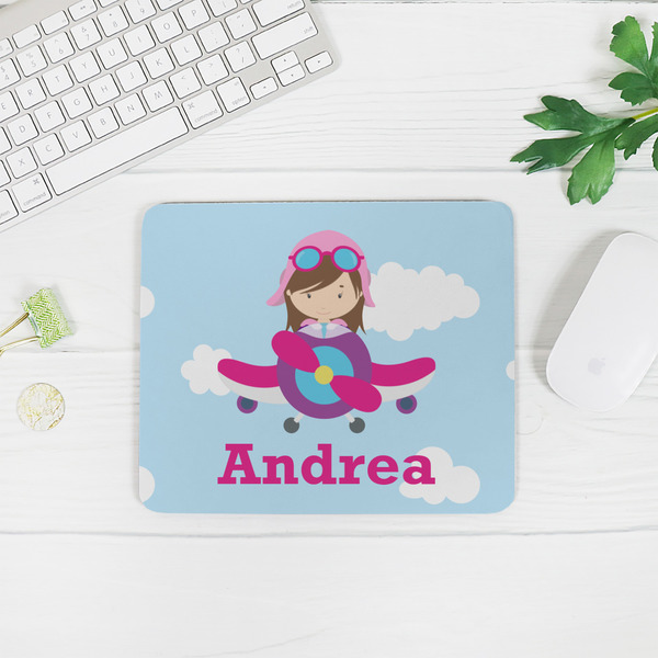 Airplane & Girl Pilot Rectangular Mouse Pad - LIFESTYLE 2