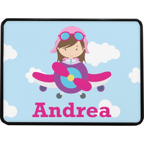Airplane & Girl Pilot Rectangular Trailer Hitch Cover (Personalized)