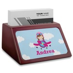 Airplane & Girl Pilot Red Mahogany Business Card Holder (Personalized)