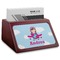 Airplane & Girl Pilot Red Mahogany Business Card Holder - Angle