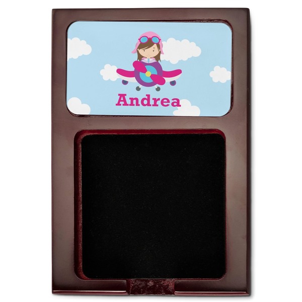 Airplane & Girl Pilot Red Mahogany Sticky Note Holder - Flat