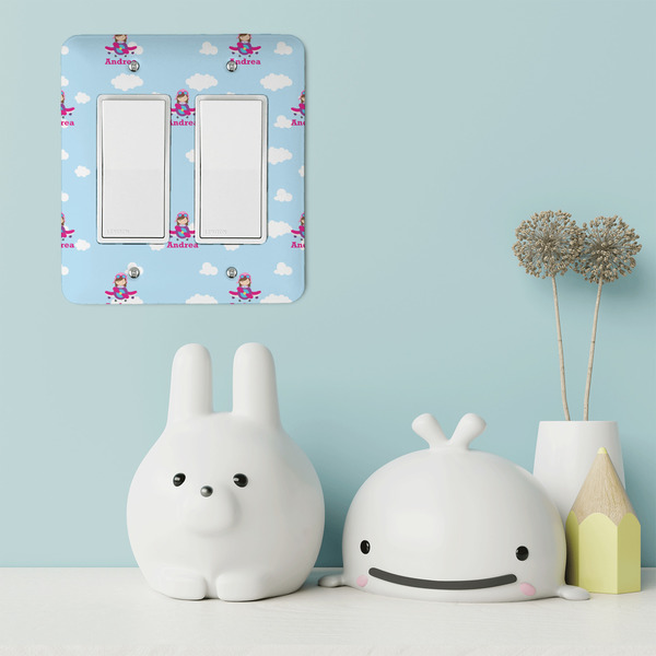 Airplane & Girl Pilot Rocker Light Switch Covers - Double - IN CONTEXT