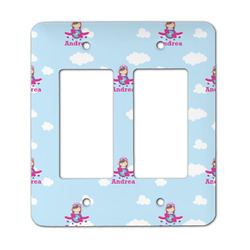 Airplane & Girl Pilot Rocker Style Light Switch Cover - Two Switch (Personalized)