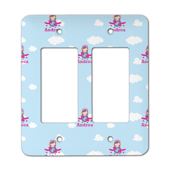Custom Airplane & Girl Pilot Rocker Style Light Switch Cover - Two Switch (Personalized)