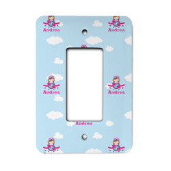Airplane & Girl Pilot Rocker Style Light Switch Cover - Single Switch (Personalized)