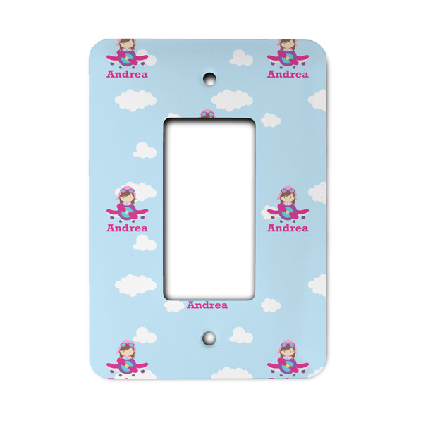 Custom Airplane & Girl Pilot Rocker Style Light Switch Cover (Personalized)