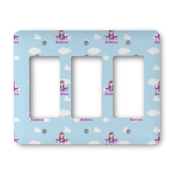 Airplane & Girl Pilot Rocker Style Light Switch Cover - Three Switch (Personalized)