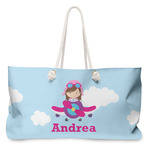 Airplane & Girl Pilot Large Tote Bag with Rope Handles (Personalized)
