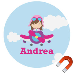 Airplane & Girl Pilot Round Car Magnet - 10" (Personalized)