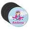 Airplane & Girl Pilot Round Rubber Backed Coasters - Set of 4 (Personalized)