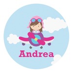 Airplane & Girl Pilot Round Decal - Large (Personalized)