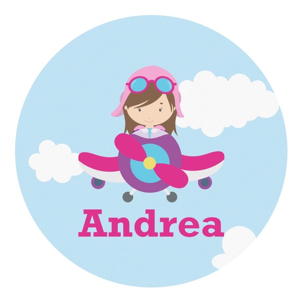Custom Airplane & Girl Pilot Round Decal - Small (Personalized)
