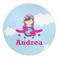 Airplane & Girl Pilot 5' Round Indoor Area Rug (Personalized)