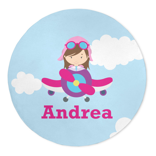 Custom Airplane & Girl Pilot 5' Round Indoor Area Rug (Personalized)
