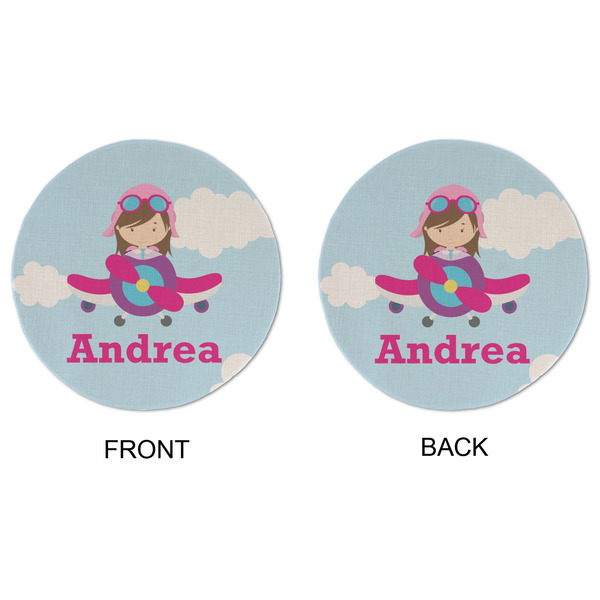 Airplane & Girl Pilot Round Linen Placemats - APPROVAL (double sided)