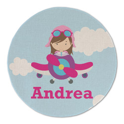 Airplane & Girl Pilot Round Linen Placemat (Personalized)