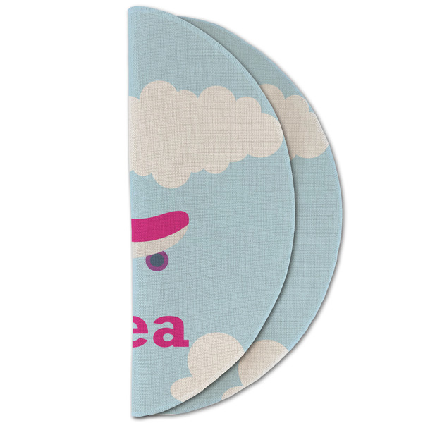 Airplane & Girl Pilot Round Linen Placemats - HALF FOLDED (double sided)
