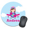 Airplane & Girl Pilot Round Mouse Pad