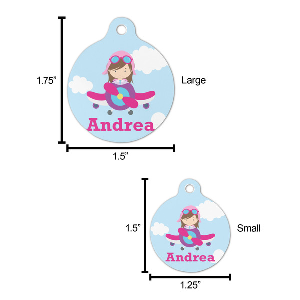 Airplane & Girl Pilot Round Pet ID Tag - Large - Comparison Scale