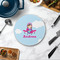 Airplane & Girl Pilot Round Stone Trivet - In Context View