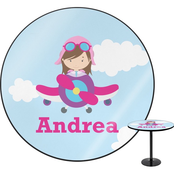 Custom Airplane & Girl Pilot Round Table (Personalized)