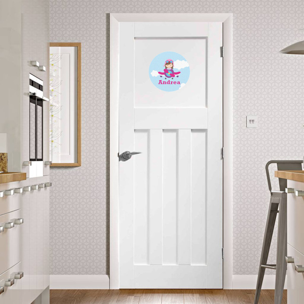 Airplane & Girl Pilot Round Wall Decal on Door